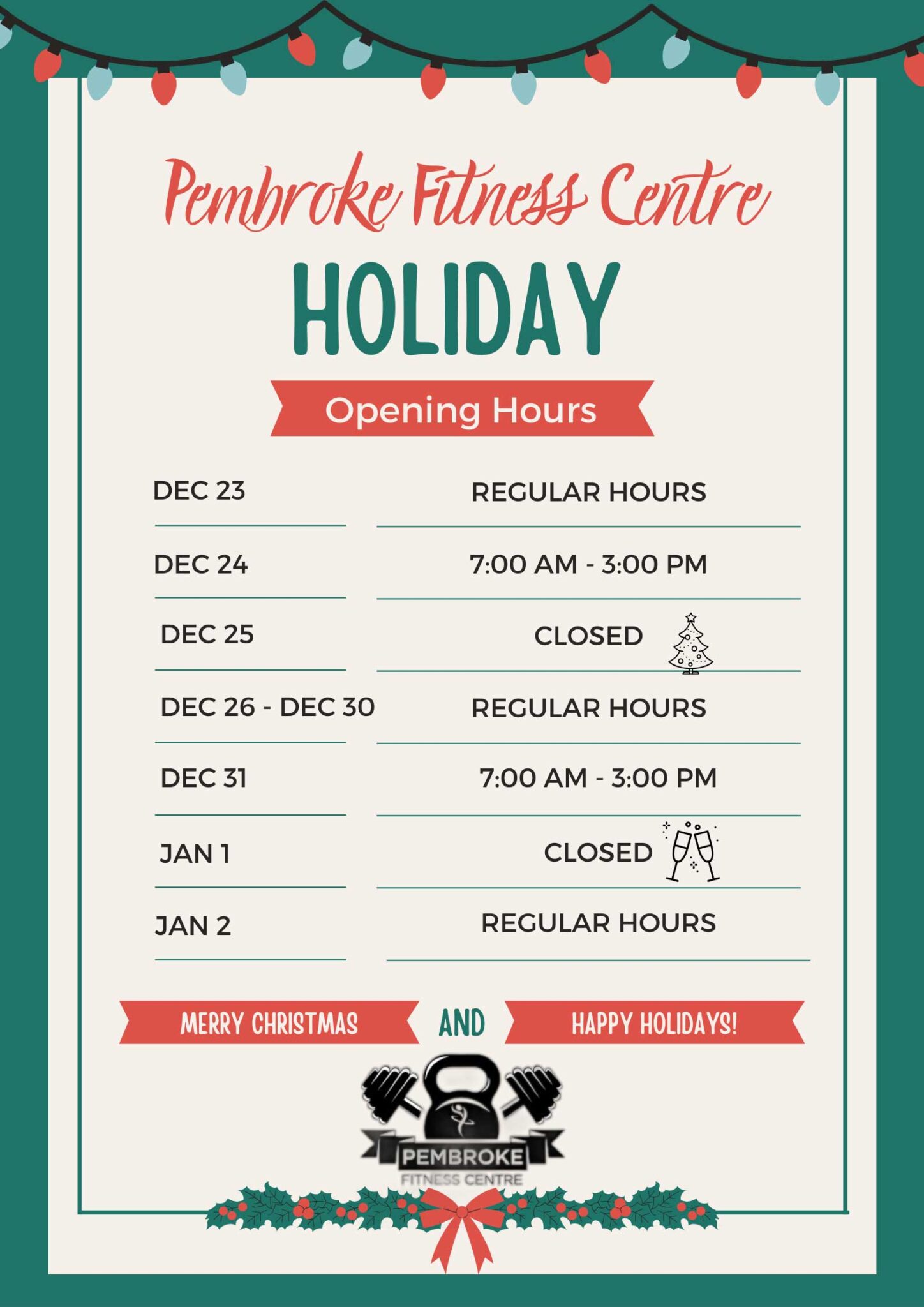 Pembroke Fitness Centre Holiday Hours